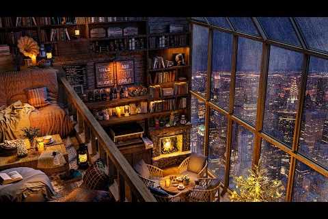 4K Jazz Cozy Cabin - Smooth Piano Jazz Music &amp; Rain Sound on Window for Relax, Study and Work