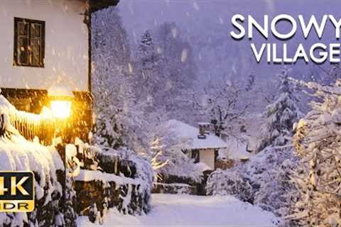 4K HDR Snowy Village - Peaceful Snowing at Dusk - Winter in Bulgaria - Relaxing Snowfall Video