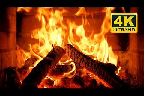 Fireplace at Night 4K 🔥 Cozy Fireplace (12 HOURS). Fireplace video with Burning Logs &amp; Fire..