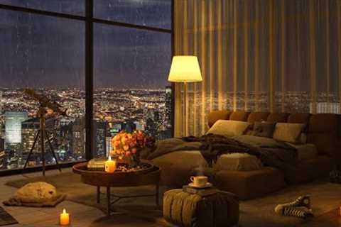 4k Smooth Jazz Music for Work, Chill &amp; Sleep - A Rainy Day on Window at Cozy Apartment Luxury
