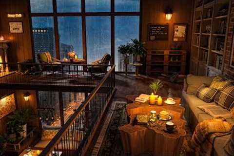 4K Jazz Cozy Coffee Shop - Smooth Piano Jazz Music &amp; Rain on Window for Relax, Study and Work