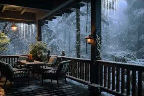 Relaxing Icy Cold Winter Snow Storm by a Cozy Porch💨 Storm Blizzard Ambience for Sleeping &amp;..