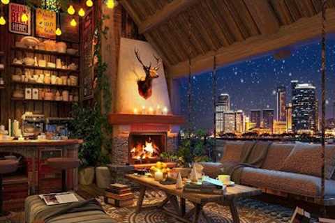 Snow Night Jazz at Cozy Winter Coffee Shop Ambience with Relaxing Jazz Music &amp; Snowfall for..