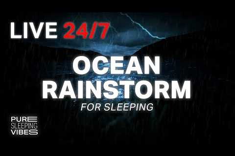 Powerful Ocean Rainstorm and Thunder Sounds for Sleeping | Dimmed Screen - 24/7 Livestream