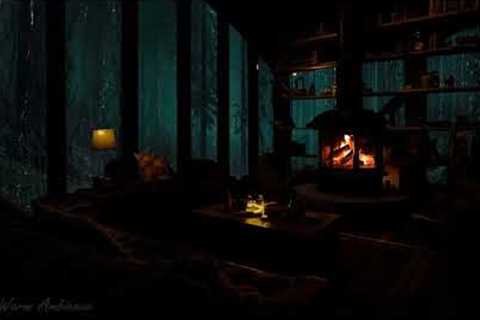 Relaxing Rain to Sleep - Sounds of Rain and Crackling Fire in Cozy Cabin at midnight helps to Sleep