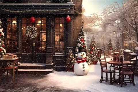 Winter in Porch Coffee Shop Ambience with Smooth Jazz Music (Snow Falling &amp; Blizzard)