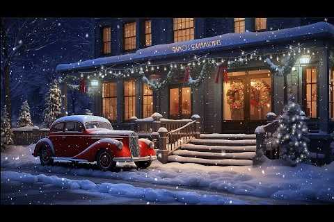 Vintage Oldies Music playing in a Snowy Coffee Shop Ambience (Winter &amp; Snow Falling) ASMR