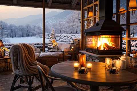 Crackling Fireplace &amp; Smooth Jazz Instrumental ⛄ Warm Jazz Music at Cozy Winter Coffee Shop..