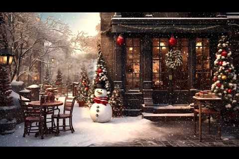Snow Falling in Cozy Porch Coffee Shop Ambience with Sweet Jazz Music (Winter &amp; Blizzard) 24/7