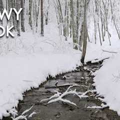 4K HDR Snowy Brook - Relaxing River Sounds - Peaceful Snow &amp; Forest Stream - Flowing Water..