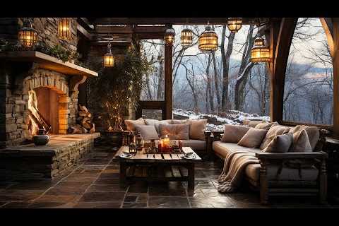 Warm Winter Relaxing Coffee Shop | Mellow Jazz Music With Crackling Fireplace Sound For Work, Study